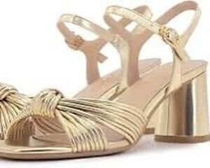 Jewel Badgley Mischka Christen Metallic Knotted Block Heel Sandal Size 7.5